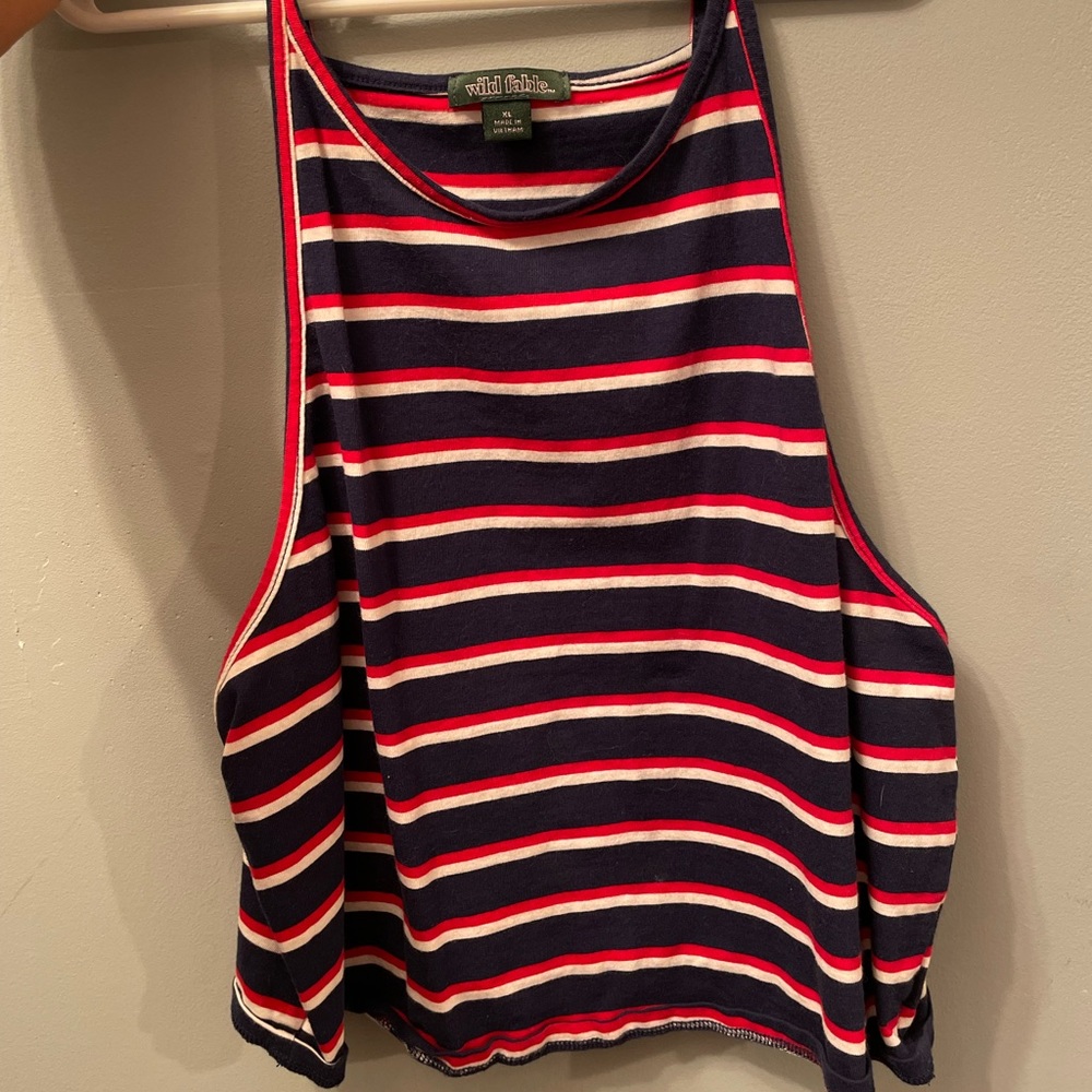 Navy Striped Cropped Tank
